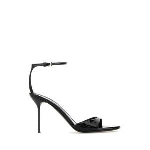 PARIS TEXAS Patent Leather Stiletto Ankle Strap Sandal Women BLACK Sandals